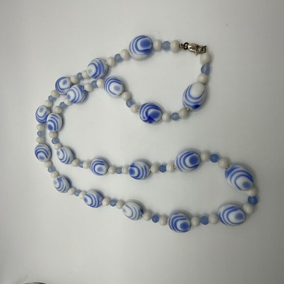 Vintage Necklace Dutch Porcelain Blue & White Swirl Beads 925 Clasp 26” Delft - Picture 7 of 11